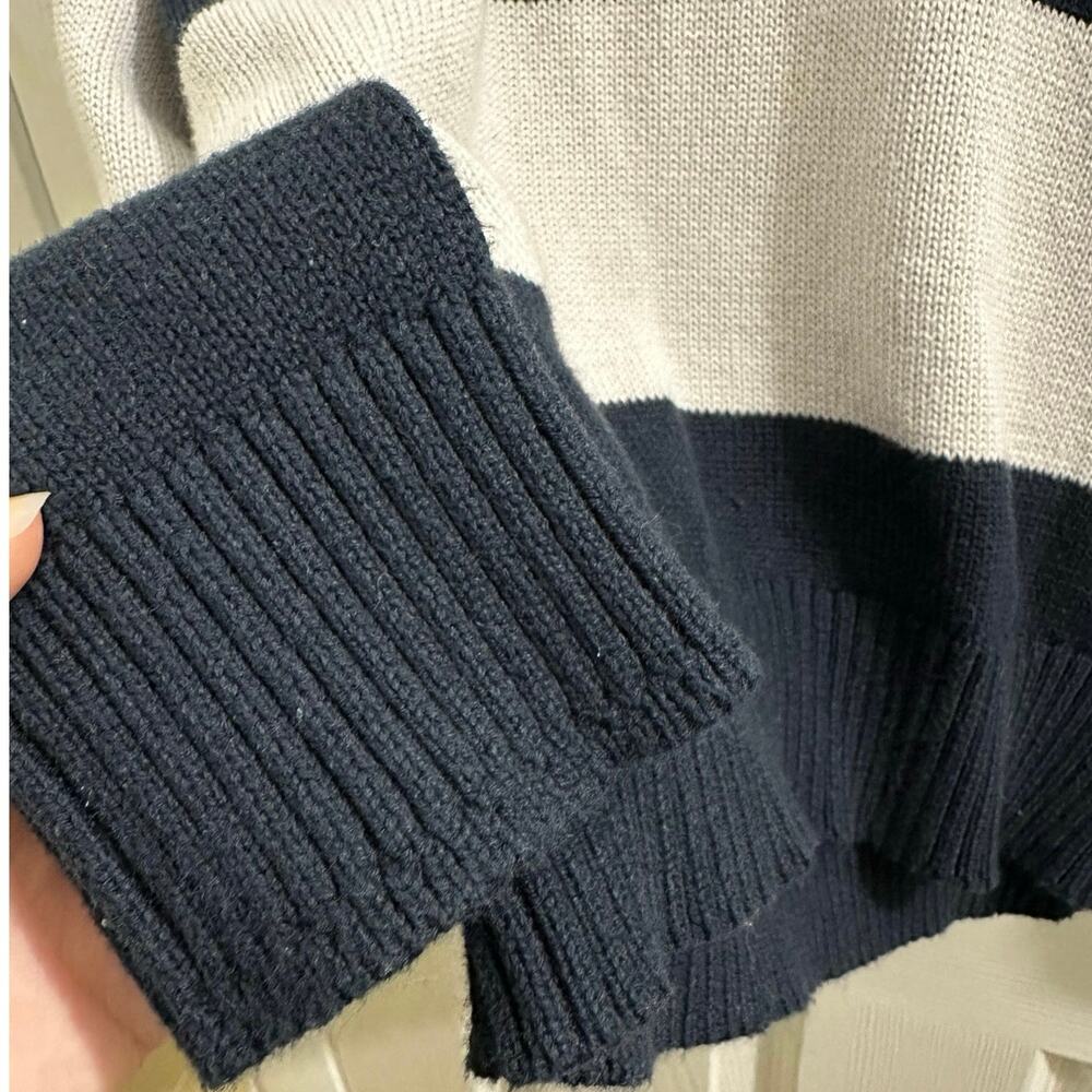 Tommy Jeans Navy White Striped V-neck Pullover Knit Sweater Thick Stripes XS/S - Picture 3 of 7
